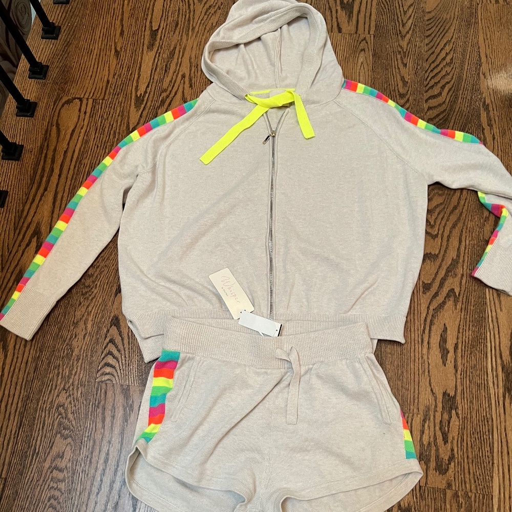 NWT Whisper by Brodie Rainbow shorts and NWOT hoodie